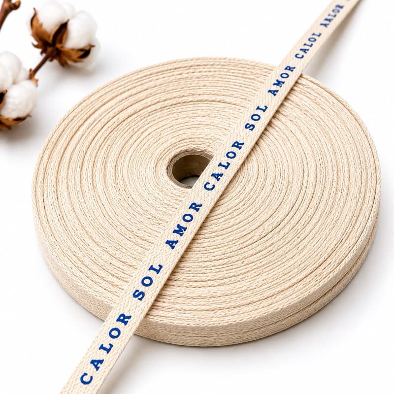 Fita Estampada de Algodão Cru 1,5 cm – Calor Sol Amor( NO METRO A PARTIR DE 1 MT)