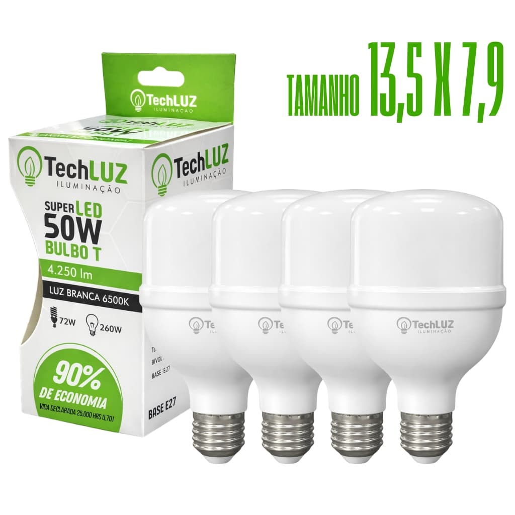 Kit 4 Lâmpadas Led 50W Bulbo 6500k Branco Frio (LUZ BRANCA) E27 Bivolt Inmetro Econômica