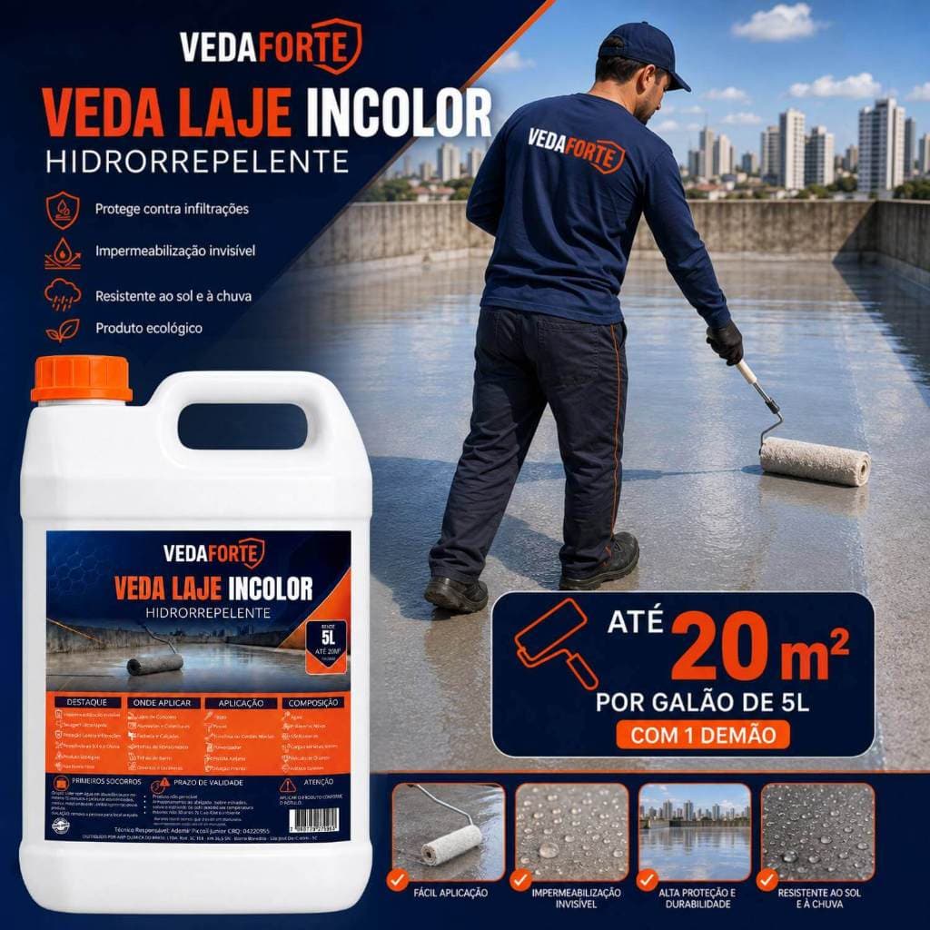 Vedalaje Acrílico Hidrofugante Anti Mofo 5L Líquido Incolor Impermeabilizante