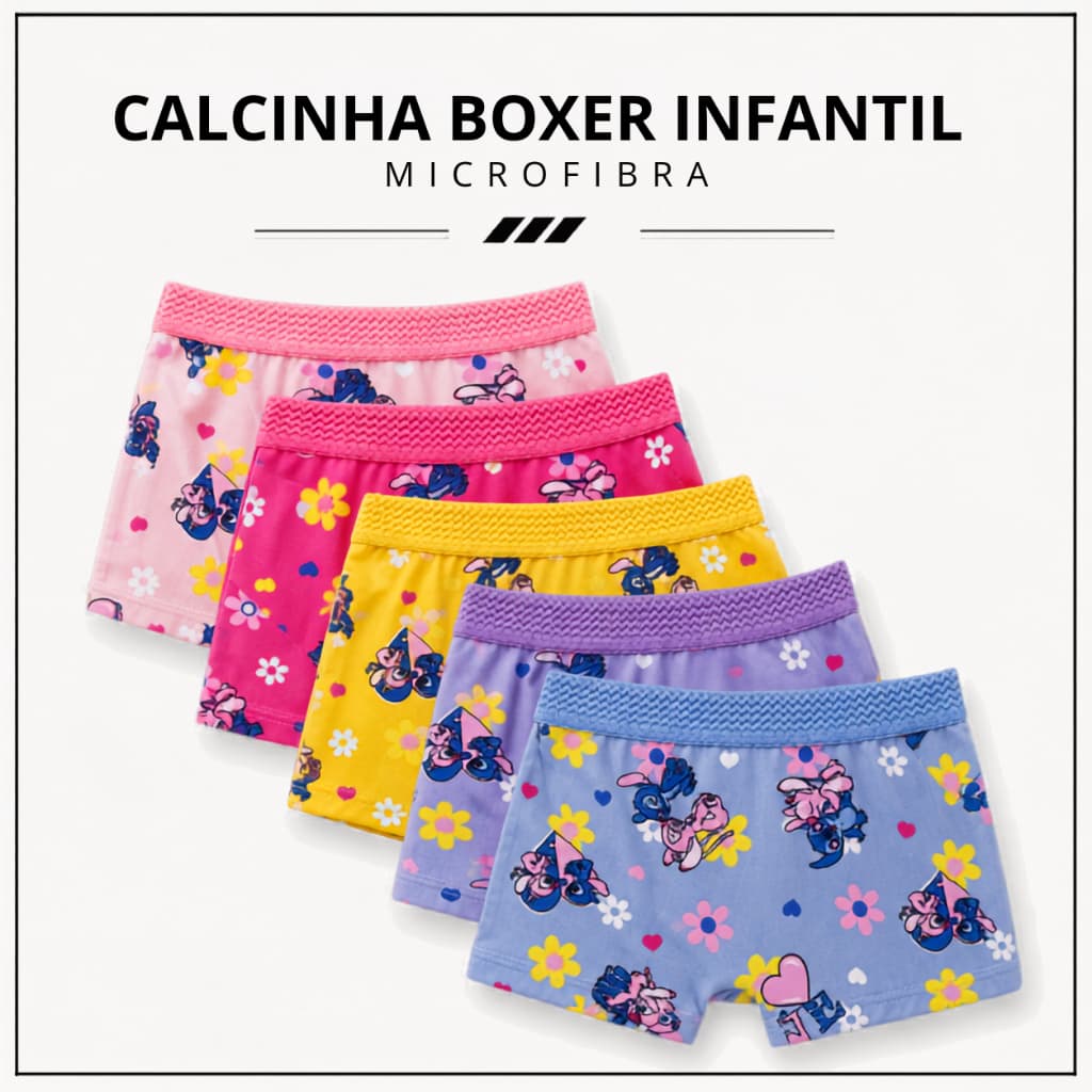 KIT CALCINHA BOXER INFANTIL ESTAMPADA EM MICROFIBRA PARA MENINAS