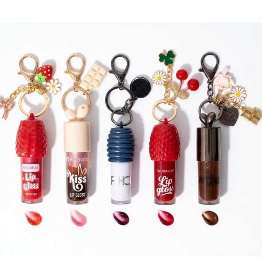 KIT com 2 Lip Gloss Labial  com chaveiros