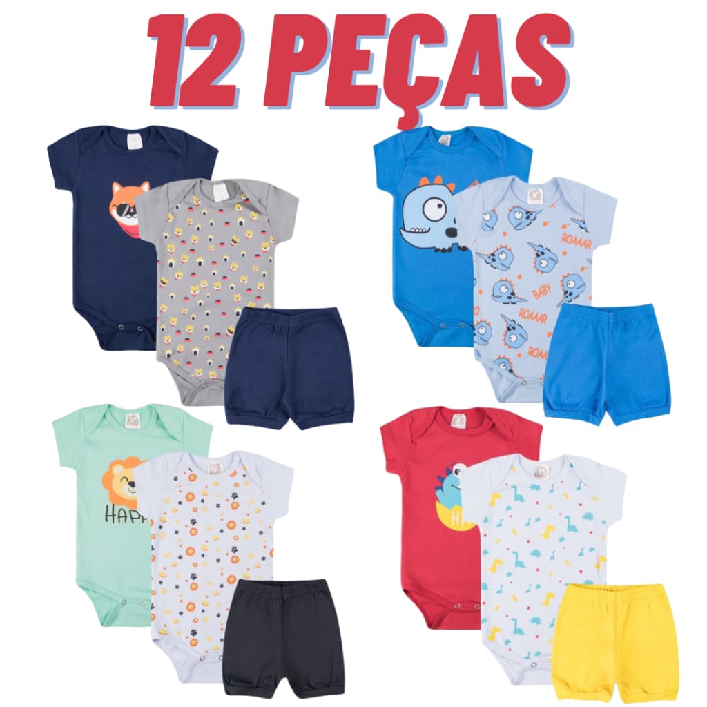 Kit 12 Peças body bebê menino Roupinha de Bebê Menino Conjuntinho Verão