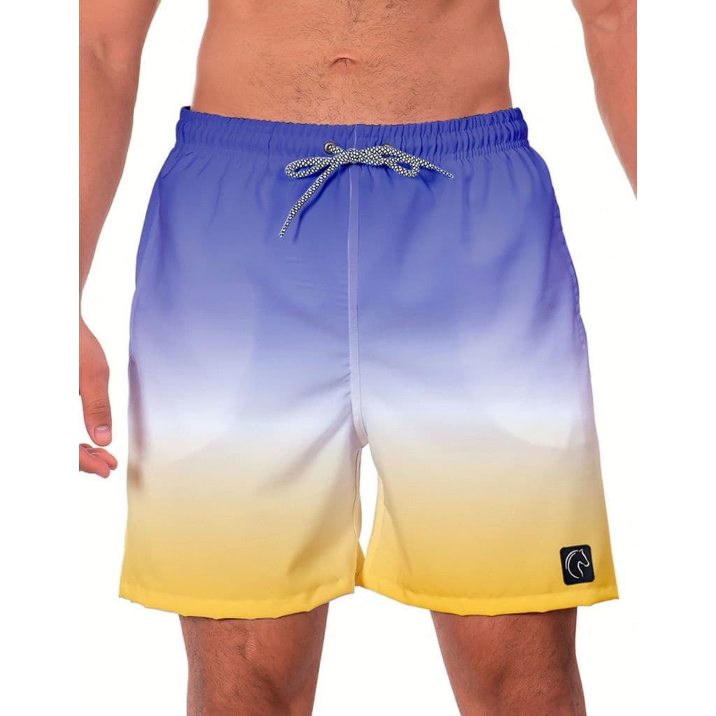 Short Masculino Gradiente Degradê Azul e Amarelo Moda Praia Verão Casual Esportivo