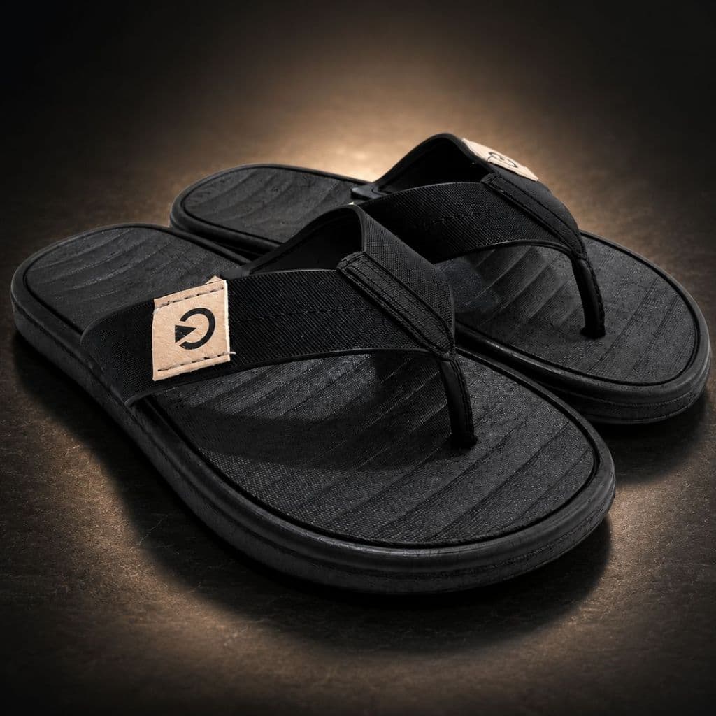 Chinelo Masculino Cartago Preto Casual com Tiras Largas e Detalhe Bege