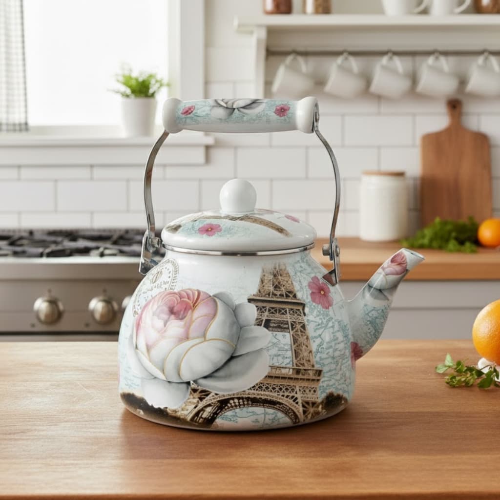 Chaleira De Chá Esmaltada 2,5 Lts Fogão Indução Decorada  Várias Estampas A5 Importadora