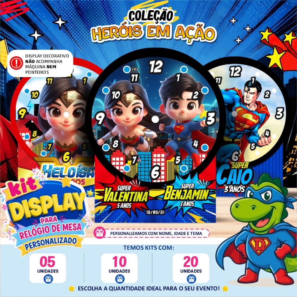 Relógio Centro de Mesa Personalizado | Liga da Justiça • Flash • Super Homem • Mulher Maravilha - Display Decorativo