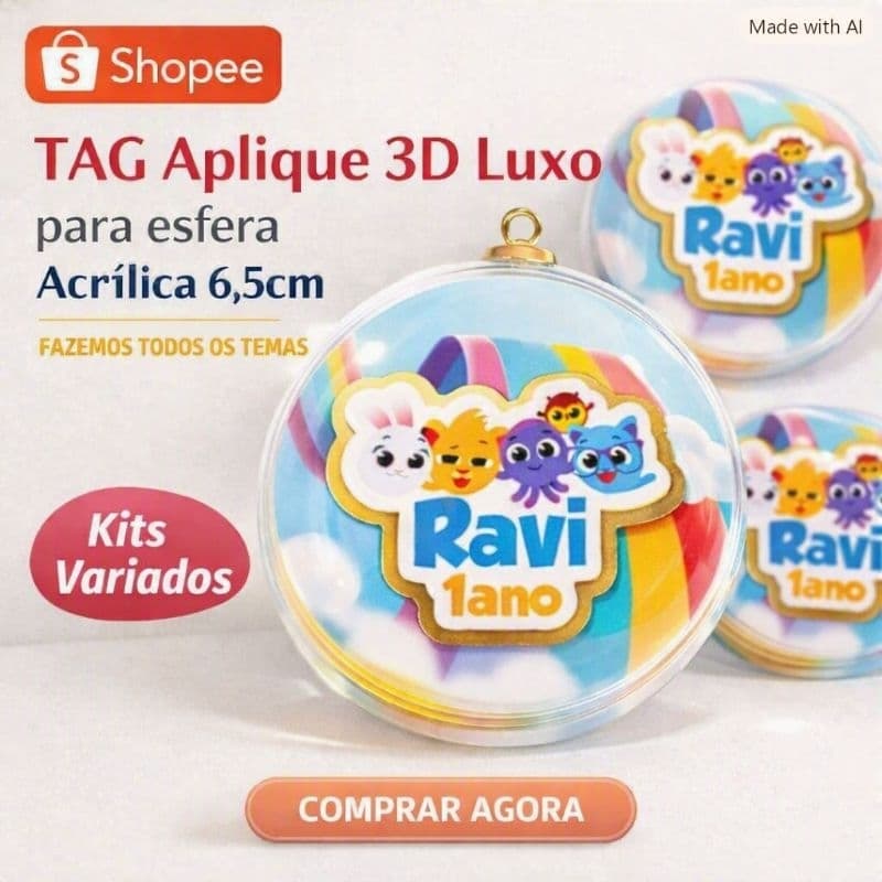 TAG Aplique 3D Luxo para esfera Acrílica 6,5cm – fazemos todos os temas