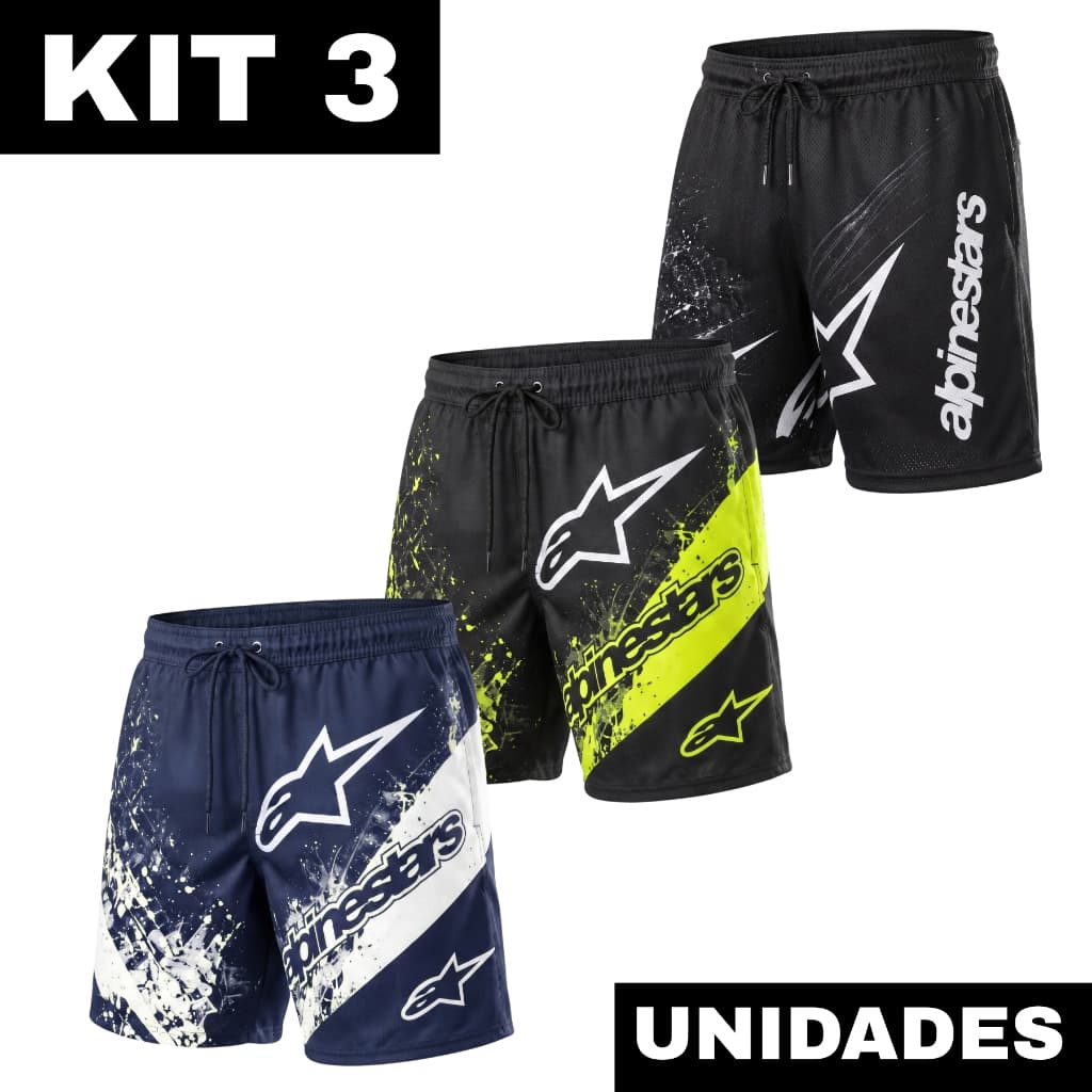Kit 3 Shorts Masculinos Esportivos Sublimados Tactel Secagem Rápida com Bolsos Praia Academia Casual