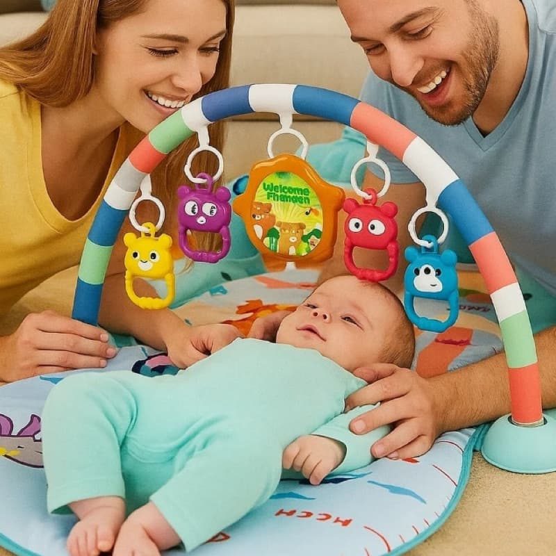 Tapete Atividades Musical Bebê Piano Interativo Estimulação Sensorial Motora Azul