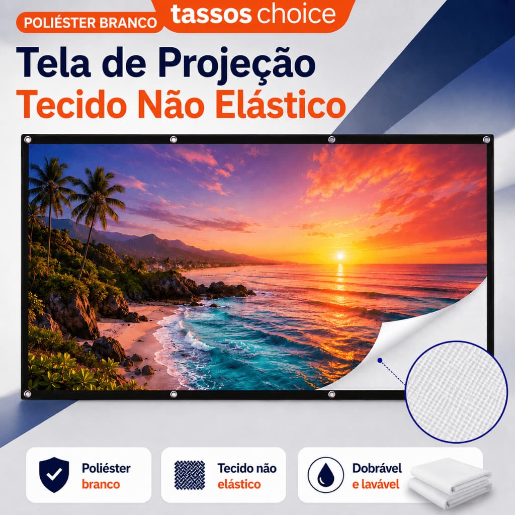 TASSOS Tela de Projeção Branca 100 120 Polegadas 16:9 Poliéster com Ganchos Para Projetor Cinema em Casa