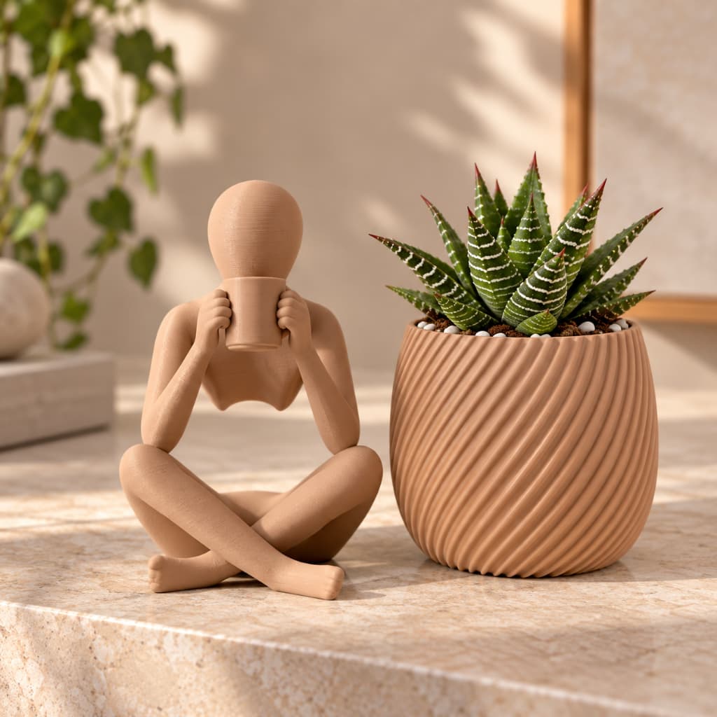 Kit Estátua + Vaso para Suculenta – Decoração Moderna Sala Minimalista Vasinho Planta