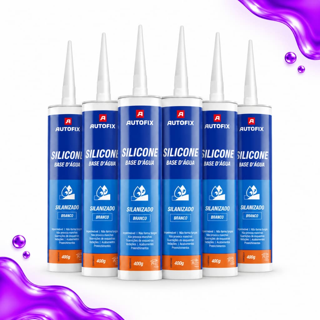 6 Unidades Silicone Acrílico Base D'Água Autofix 400g Branco Juntas Até 6mm Não Escorre Baixo VOC