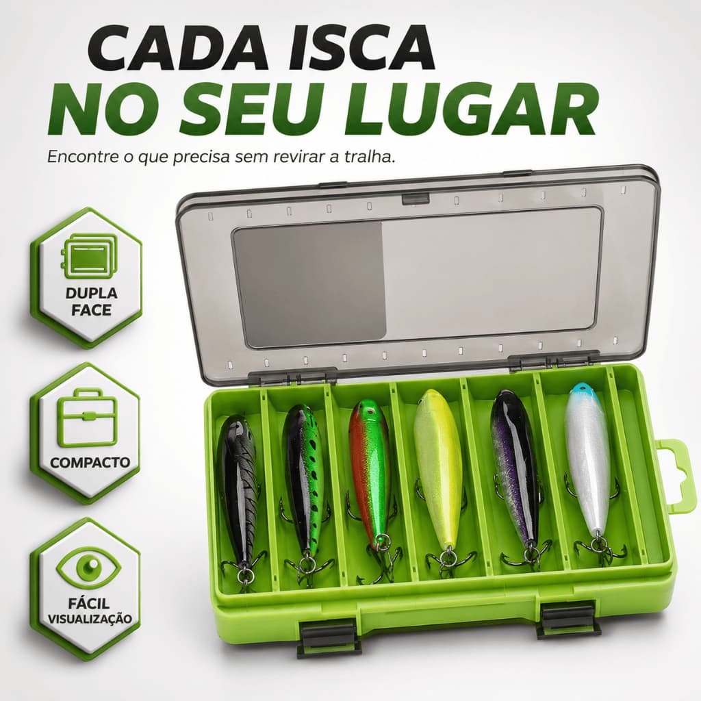 Caixa Equipamento Pesca Organizador Dupla Porta Iscas Artificiais Anzóis
