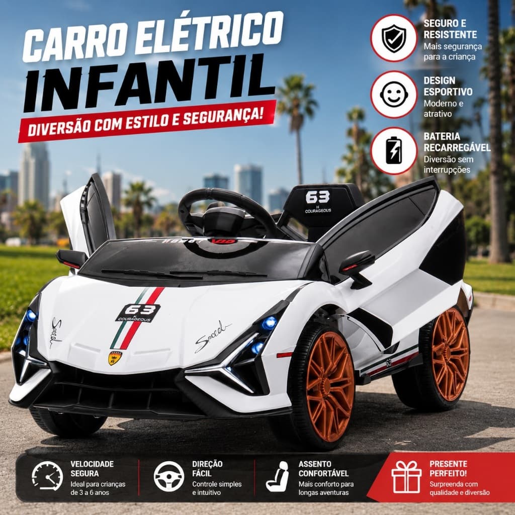 Carrinho Eletrico Infantil Design Moderno Seguro Diversao Branca