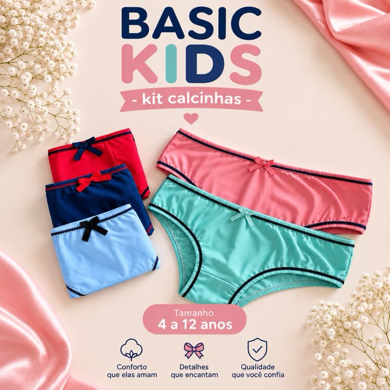 Kit 5 Calcinhas Menina Infantil Juvenil 4 a 12 anos Super Confortável Sortidas