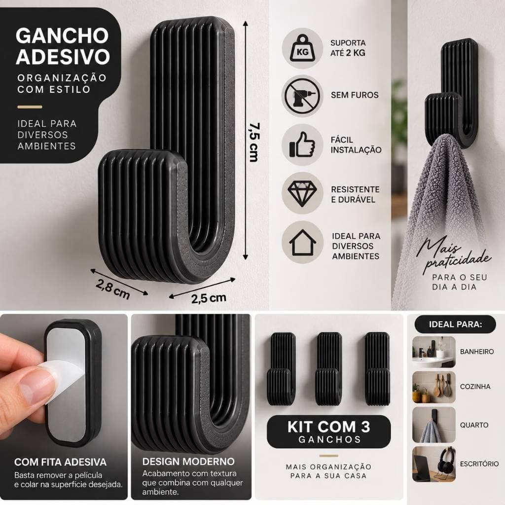 Kit Gancho Adesivo Para Parede Organizador Multio Uso Gancho Para Toalha