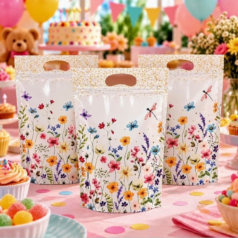 10 Sacos Florais com Zip Lock - Doces Lembrancinhas Festa Aniversário Chá de Bebê Embalagem Presente