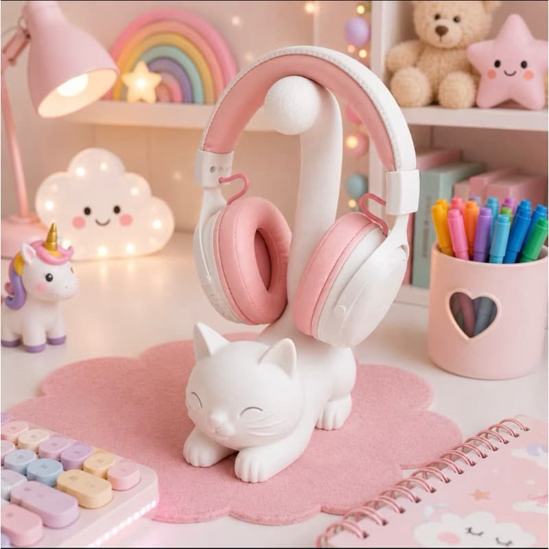 🐱 Suporte para Fone Gatinho 3D | Organizador de Mesa Decorativo para Headset Gamer
