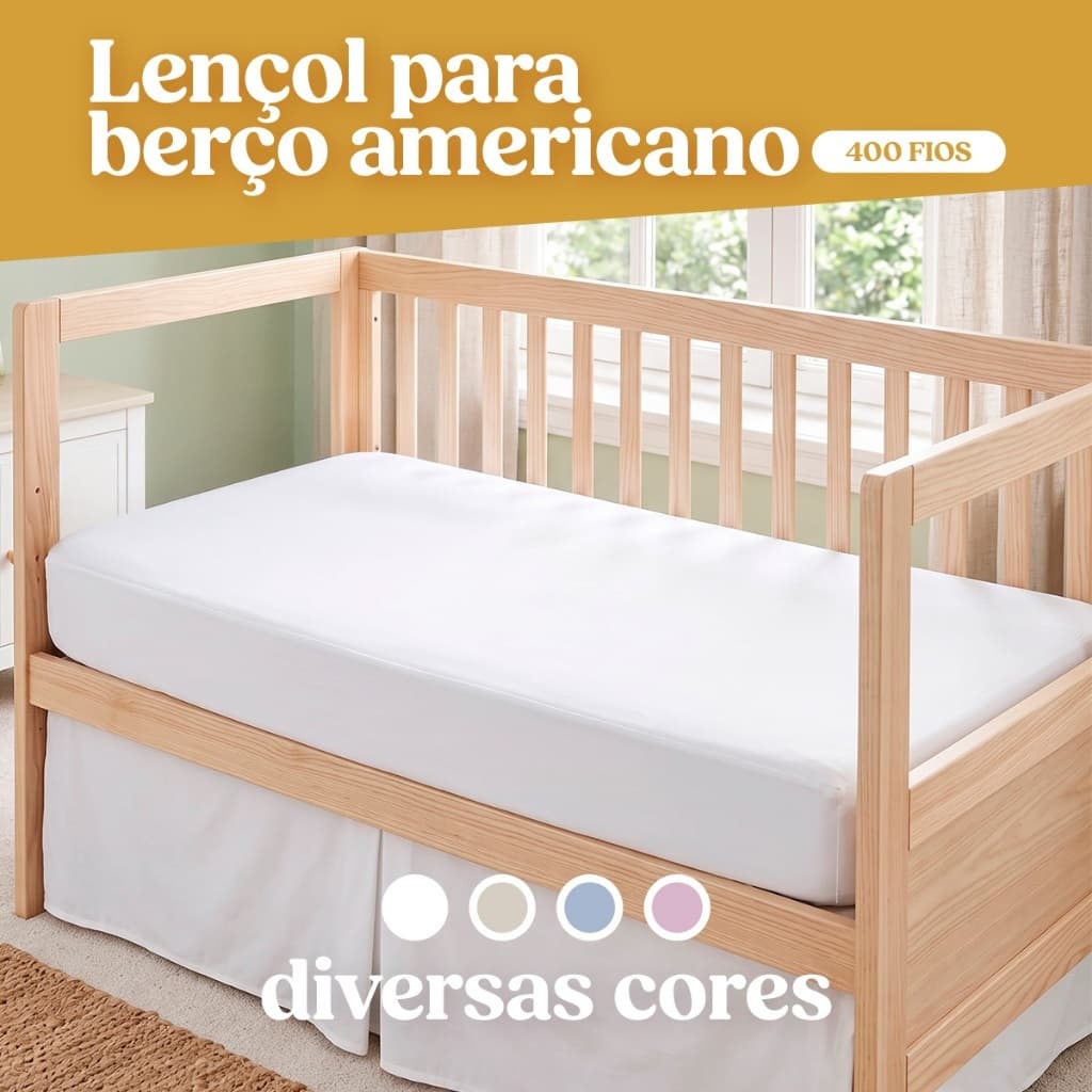 Lençol Berço Americano Com Elástico 400 Fios Micropercal 1,30x0,70x0,12