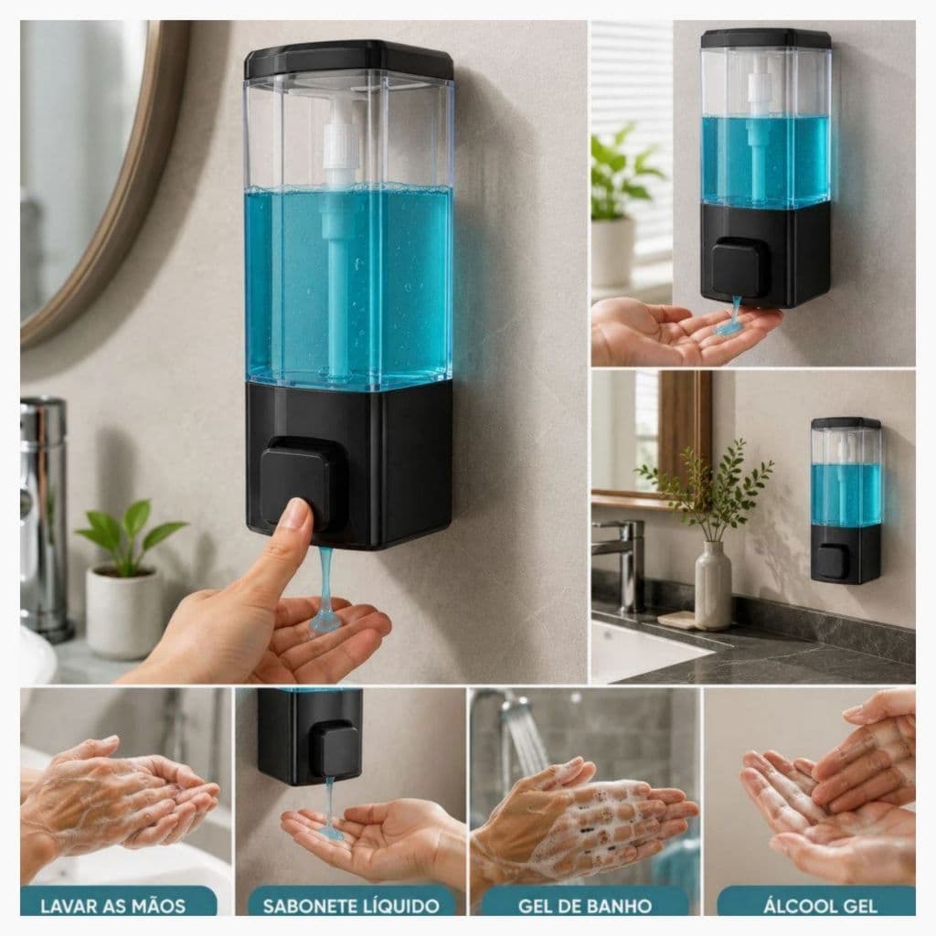 Dispenser de Sabonete Líquido 350ml Saboneteira Parede Shampoo Banheiro Detergente Cozinha Dosador