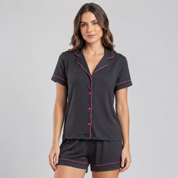 Pijama feminino americano curto adulto gola aberto na frente com botões pós cirúrgico verão Pijama blogueirinha