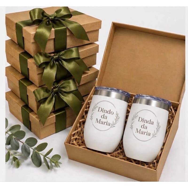 Kit Copo Madrinha e padrinho Dindo e Dinda casamento presente brinde copo cuia 360ml inox com tampa