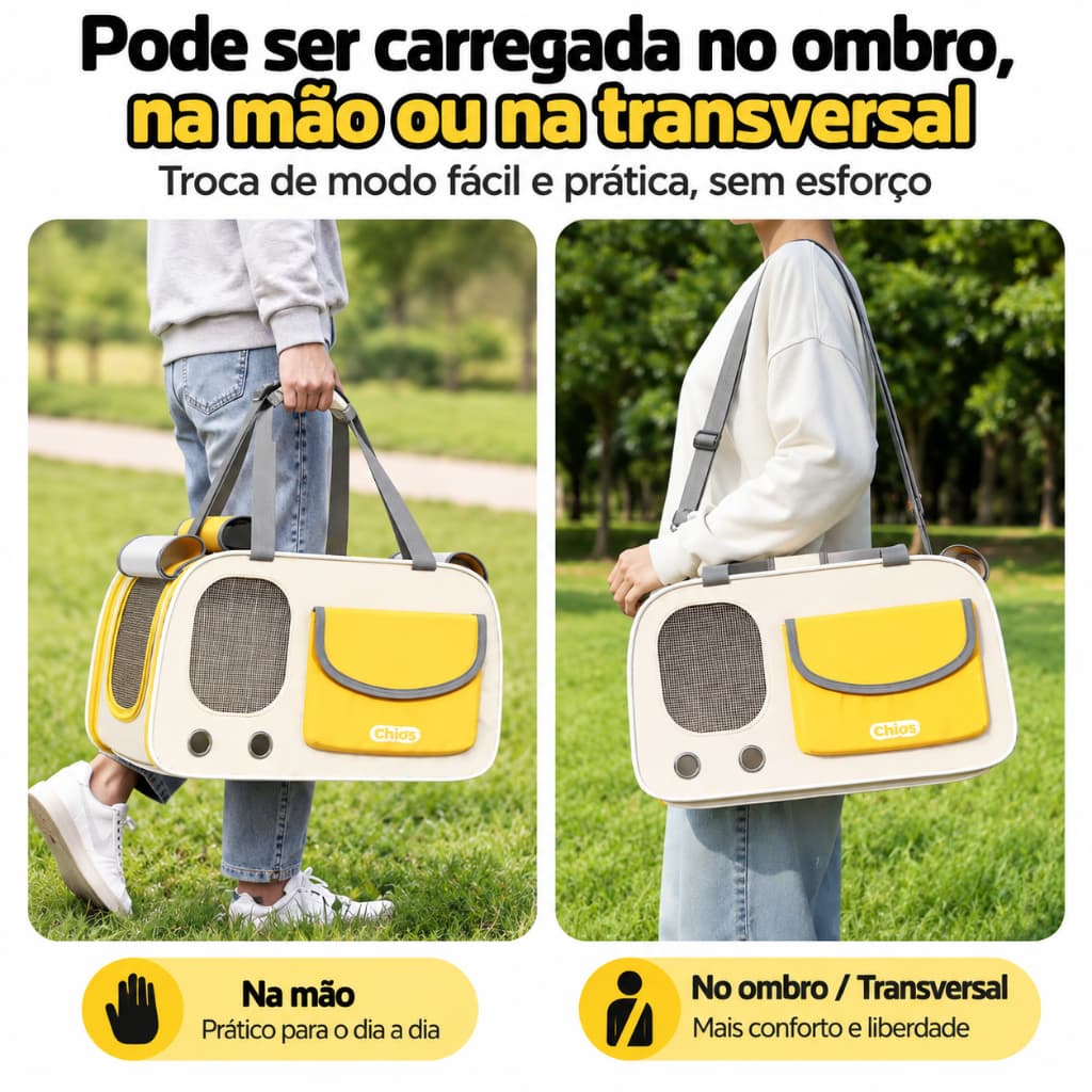Bolsa Mochila para Gatos e Cães até 10kg Grande Dobrável Respirável com Alça de Mão e Ombro