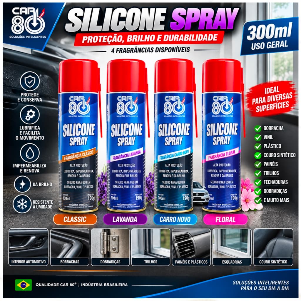 Silicone Spray 300ml Automotivo Renova Protege Dá Brilho Couro Borracha Plástico