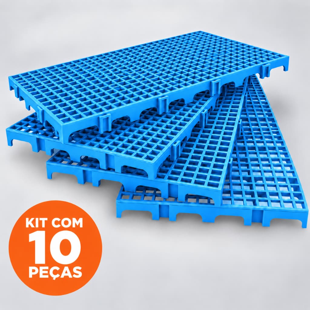 Kit 10 Peças Azul Preto Vermelho Branco - Palete Estrado Piso Plástico Modular Deck Camara Fria Pet