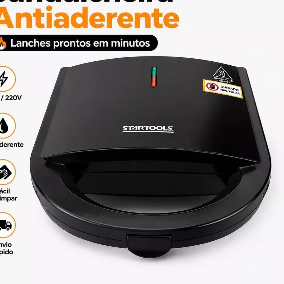 Grill Eletrico Sanduicheira Dupla Prensa Antiaderente Alta Potencia 750W