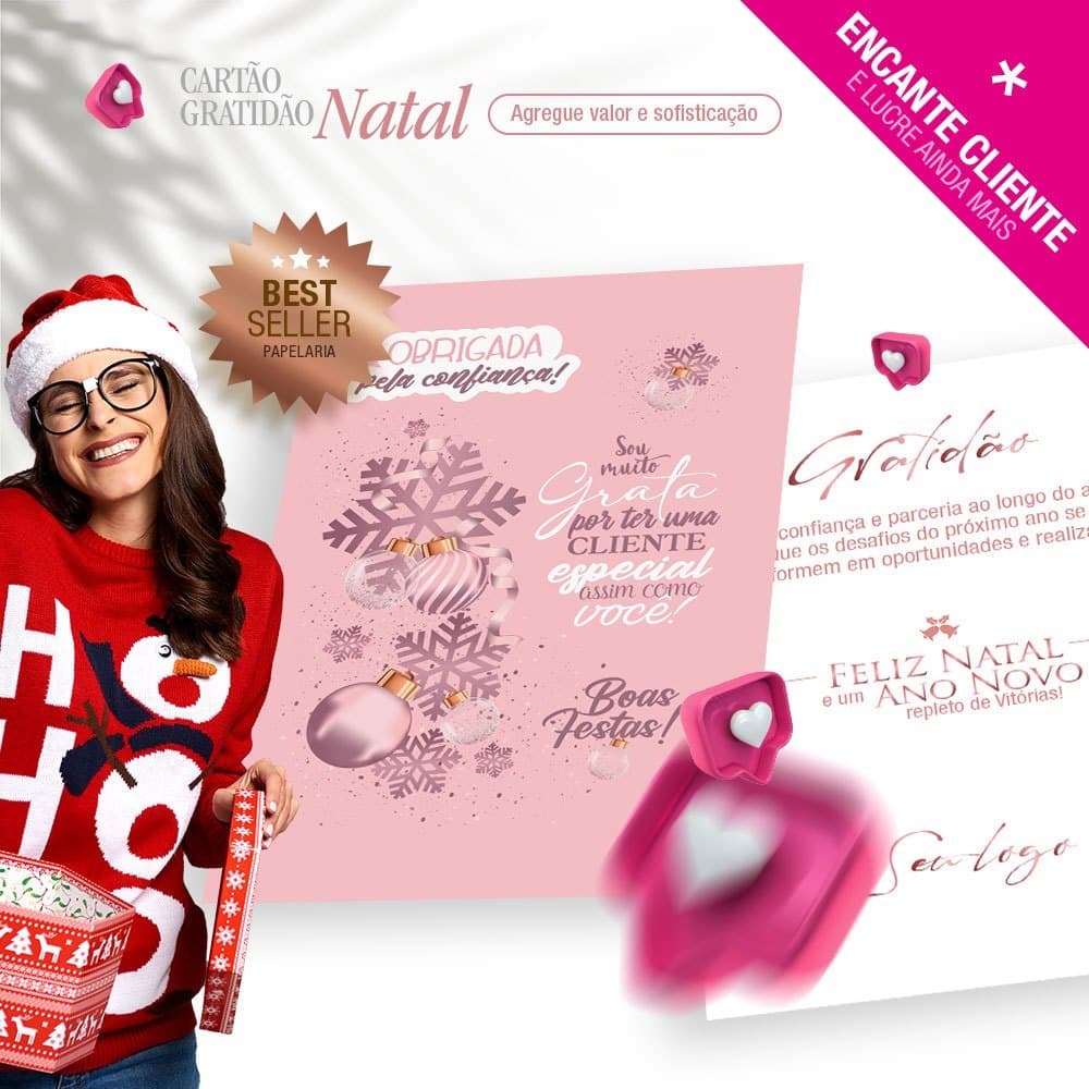 50 Cartões de Natal Rosa  para Clientes