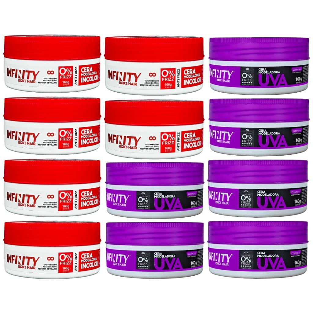 KIT 12 CERAS MODELADORAS INCOLOR E UVA INFINITY 160G - 6 UNIDADES DE CADA