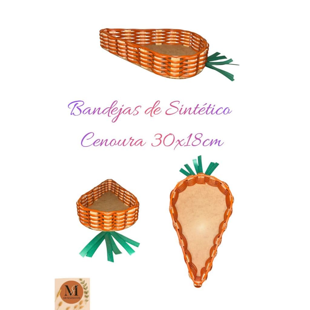 Kit 5 Bandejas Cenoura Artesanal 30x19cm Fita Sintética Decoração Páscoa, Presentes, Organização