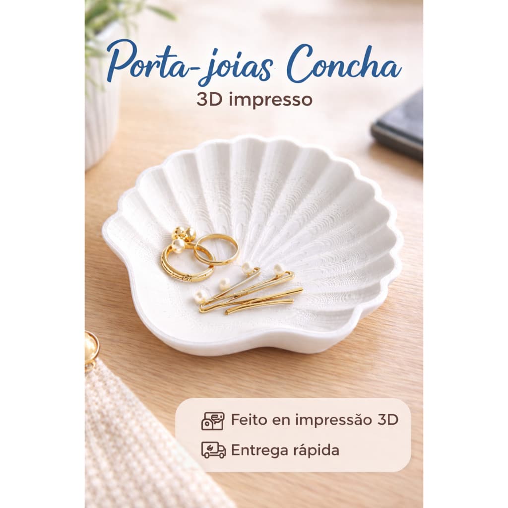 Porta Joias Concha Organizador Decorativo Impressão 3D Porta Objetos