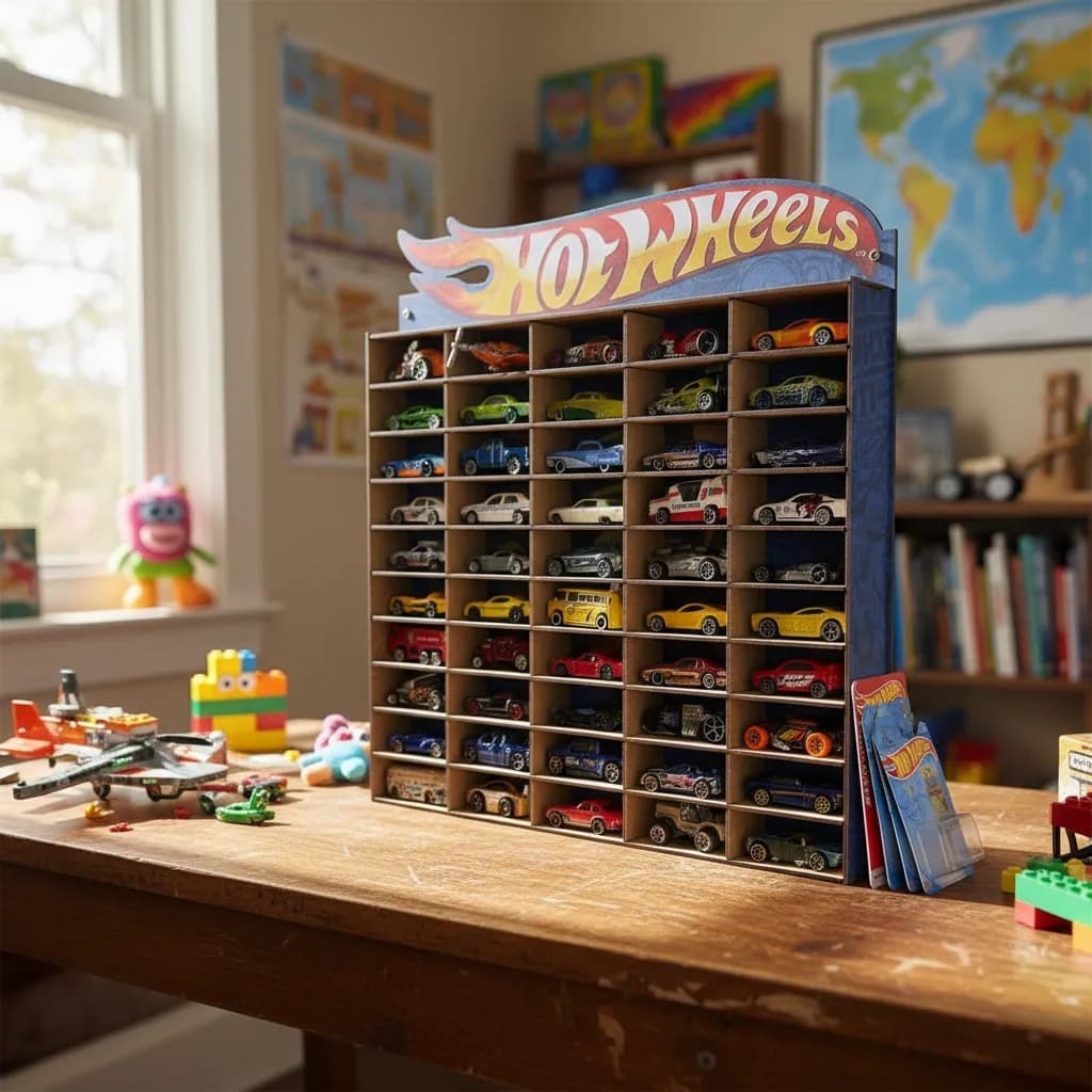 Estante Expositor Porta Carrinhos Hotwheels Miniatura Prateleira Adesivada Para Coleção Mdf
