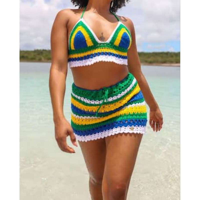 top cropped conjunt mais shorts ou saia do Brasil em crochê fio de qualidade 100% algodao