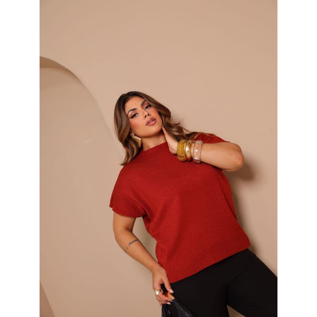 Blusa Morcego Tricô Modal Feminina Tamanho Único 36 ao 50 Manga Curta Confortável Casual Elegante