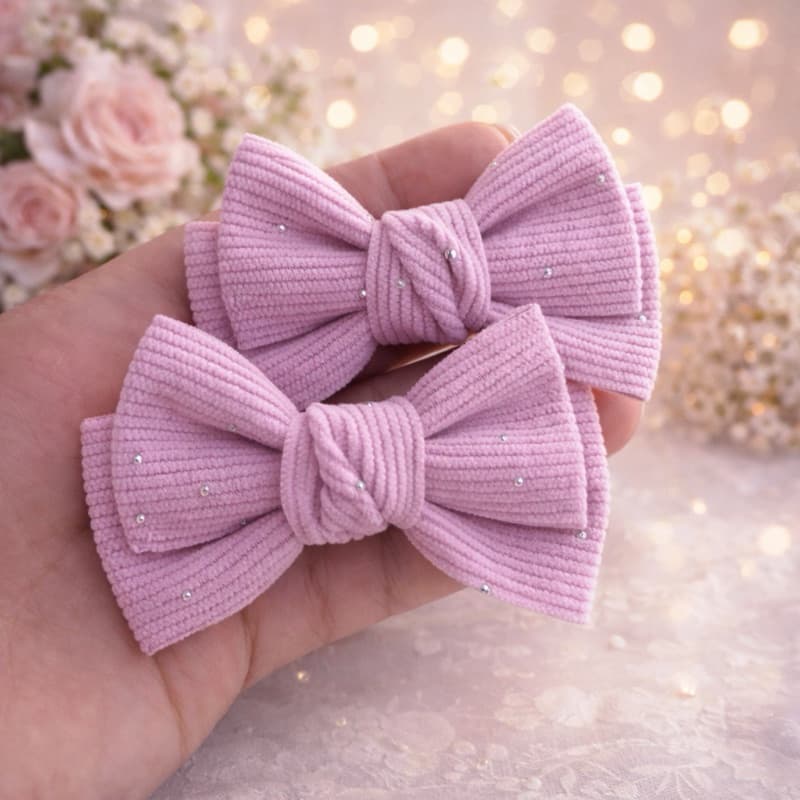 Par de Laços Infantil em Veludo Lilás com Strass Laço para Cabelo de Menina com Bico de Pato Elegante e Confortável