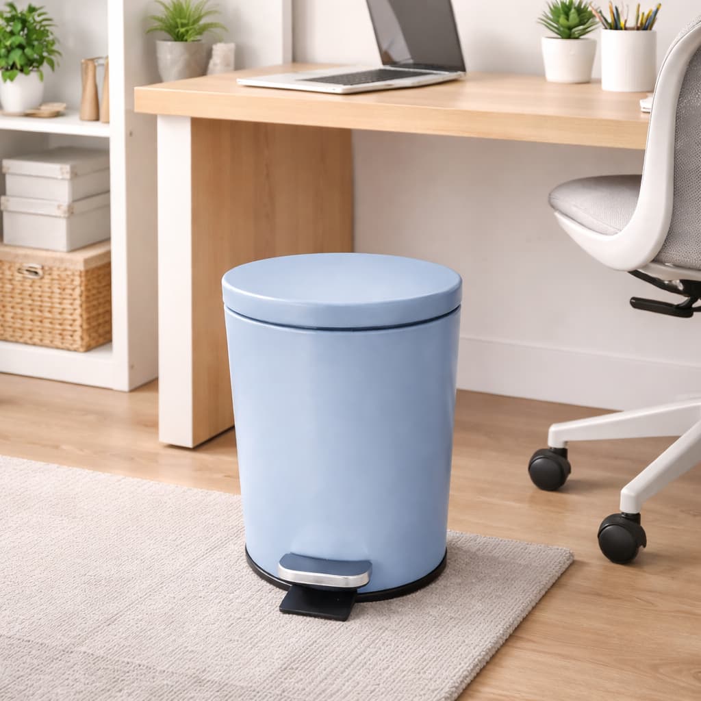 Lixeira Redonda 5L com Pedal Aço Inox Cinza Matte Tampa Soft Multiuso Banheiro Cozinha Escritório