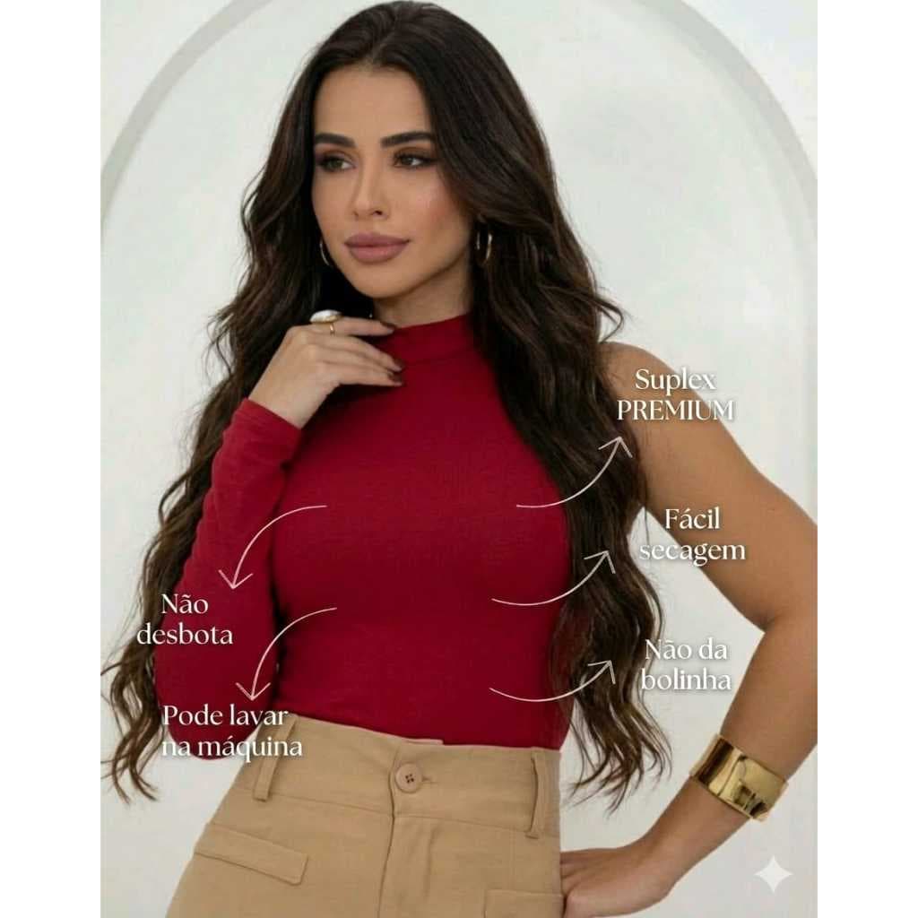 Blusa Feminina Asimétrica Manga Larga Cuello Alto Elegante