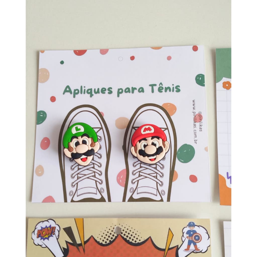 Aplique para Tênis Infantil Super Mario Bros Acessórios de Cadarço Par Aplique Luigi  Princesa Peach