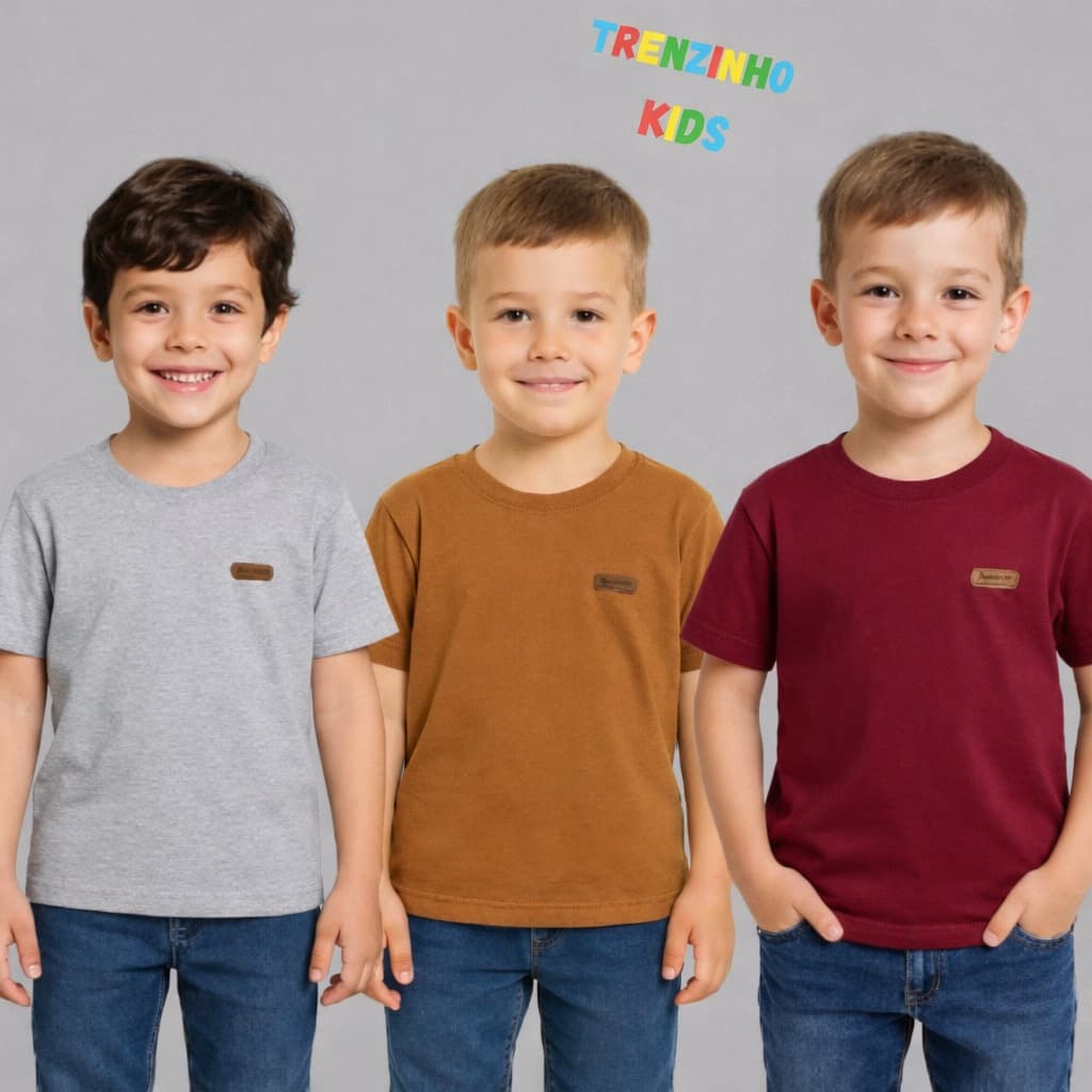 Camiseta Infantil Básica 1 -3 anos - Trenzinho Kids Algodão Confortável Patch Couro Premium Menino