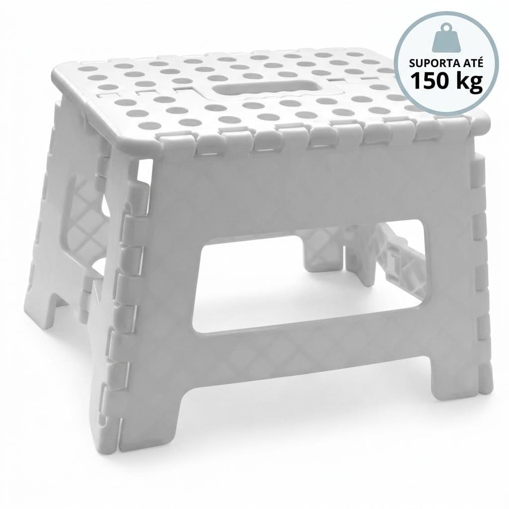 Banqueta Dobrável Multiuso Portátil Resistente Banco Até 150kg Assento Branco