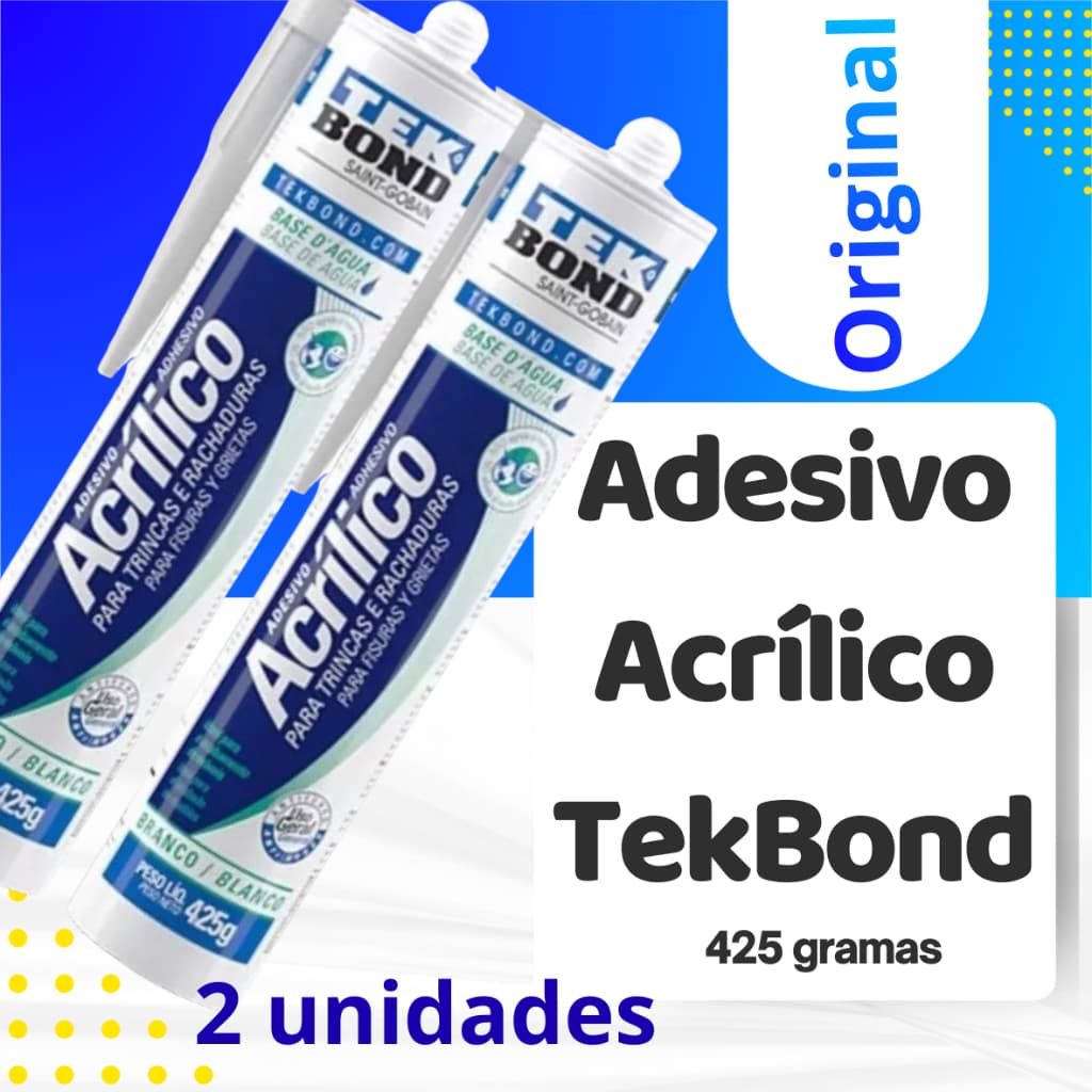 2 Adesivos Acrilico Cola EPS Poliestireno Molduras Rodapé Sanca Gesso Tekbond 425g