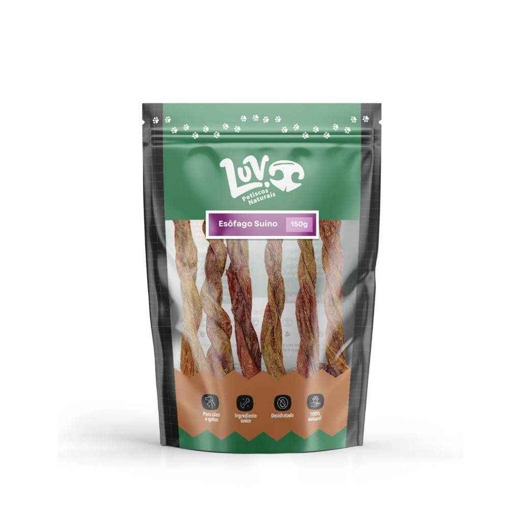 Mordedor Mastigável Esôfago Suino Petisco Para Cães 100% Natural Desidratado Luv - 150g