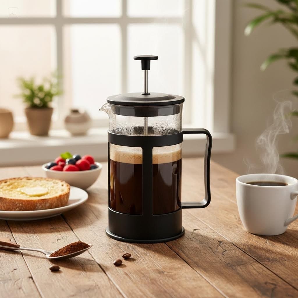 Cafeteira Francesa 300ml Preta Vidro E Filtro Inox Café Gourmet E Chá Extrai Aroma E Sabor Intenso