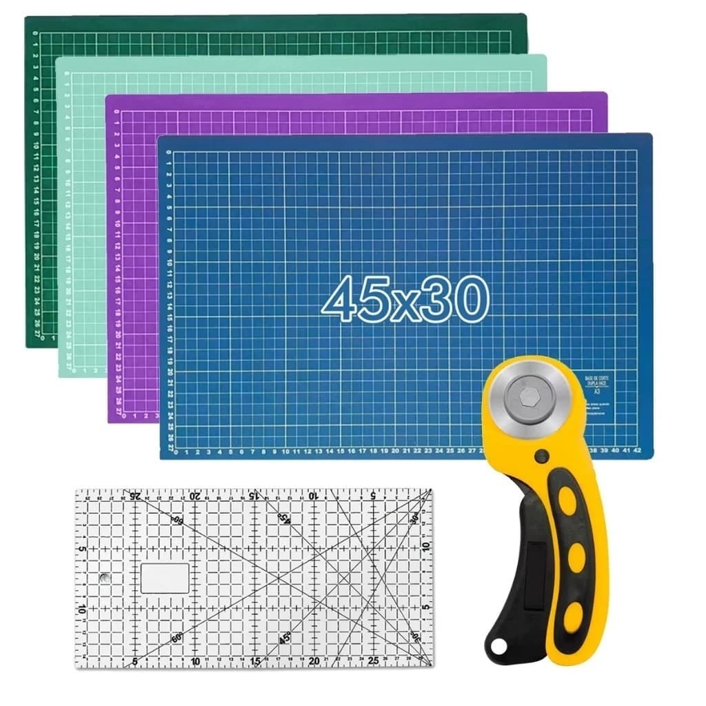 Kit Base De Corte A3 45x30 + Regua 15x30 + Cortador Circular 45mm Profissional