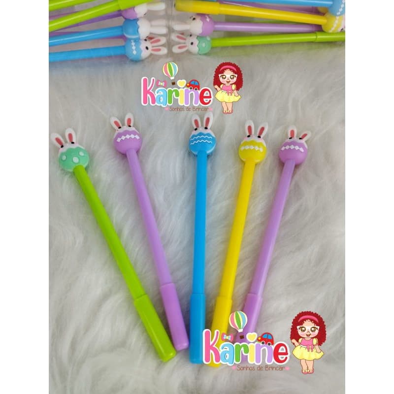 5 Peças Coelhinho/Caneta Coelho/Páscoa/Ponta fina/Escrita Azul/Caneta divertida/ Caneta páscoa/ Canetas