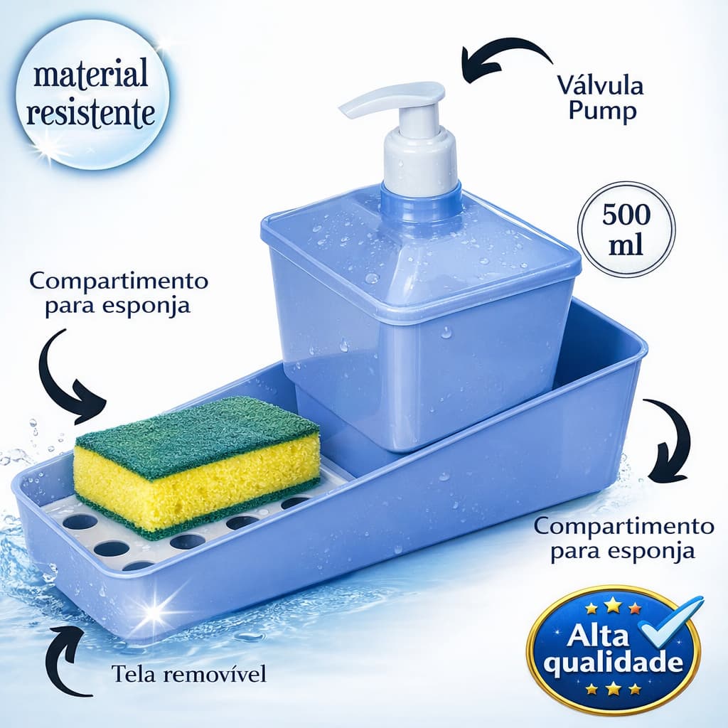 CONJUNTO PORTA DETERGENTE LÍQUIDO - ORGANIZADOR DE PIA