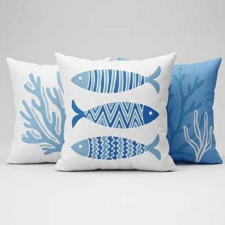 CAPA DE ALMOFADA BORDADO COM ESTAMPA DO MAR